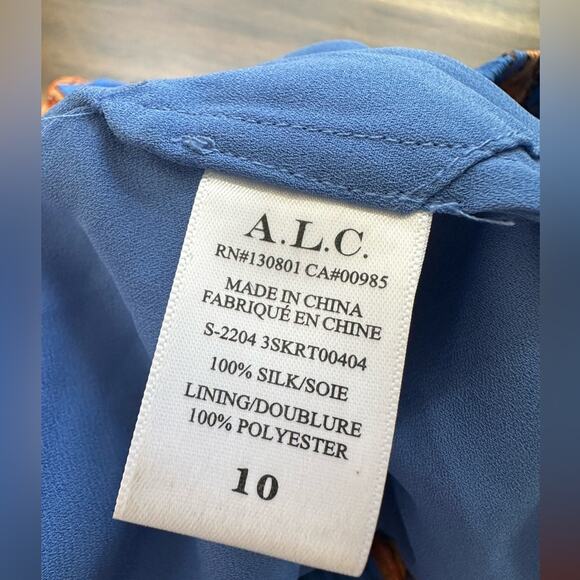 A.L.C. Women’s Blue Silk June V-Neck Blouse Top and Flouncy Skirt Set Size 10 - Picture 11 of 14